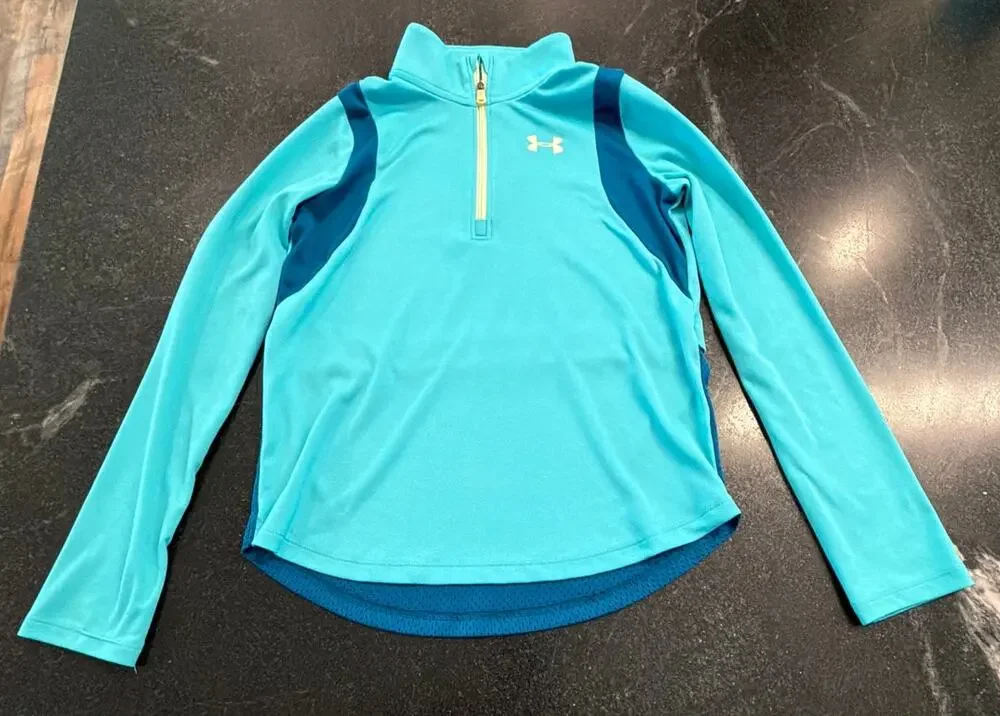 Under Armour girls turquoise heatgear long sleeve layer 1/4 zip  YM
